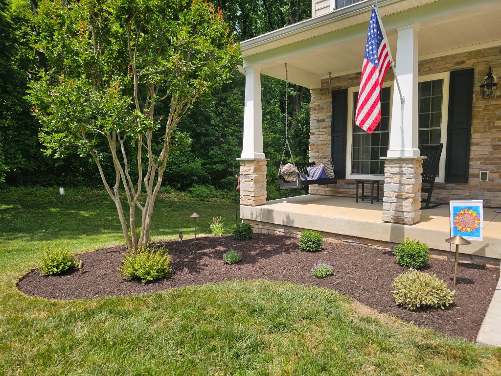 Custom-designed front landscape on a Harford County property