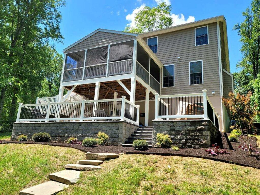 Mulched beds and shaped hedging on a Maryland property