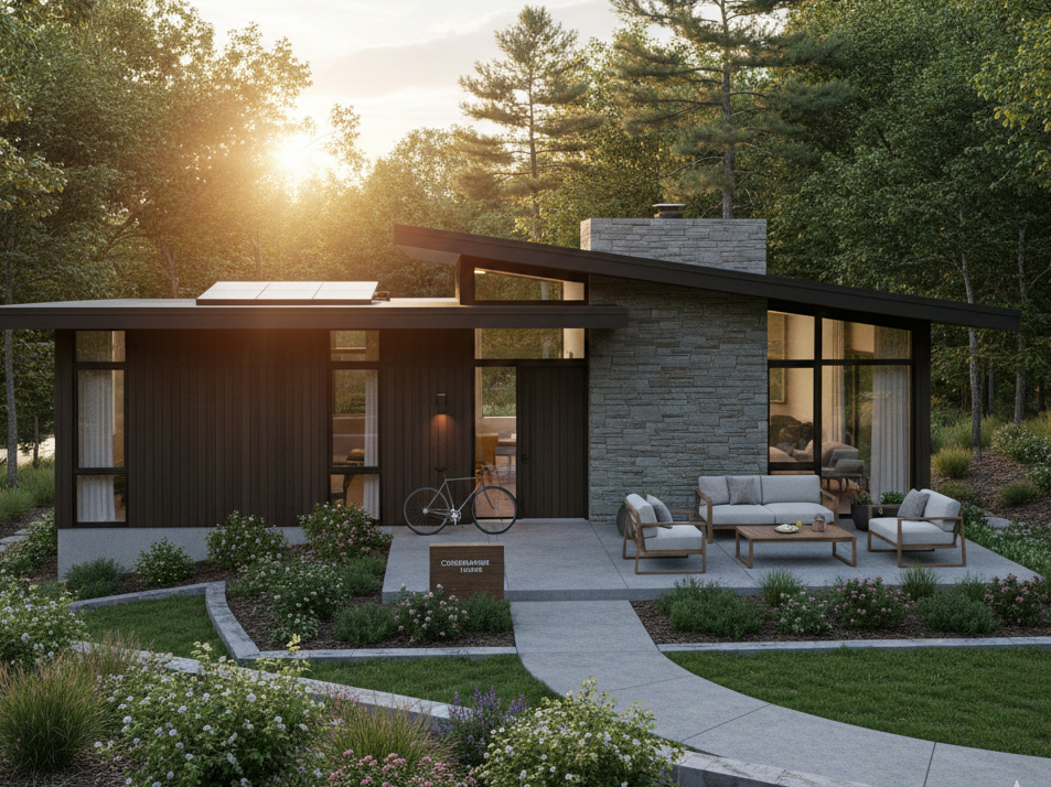 Estate landscape with layered plantings and stone detailing